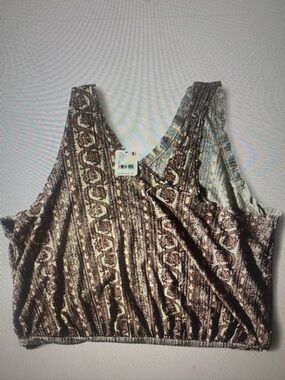NWT Free People We The Free Brown Paisley Tank‎ Top Sleeveless Blouse Large